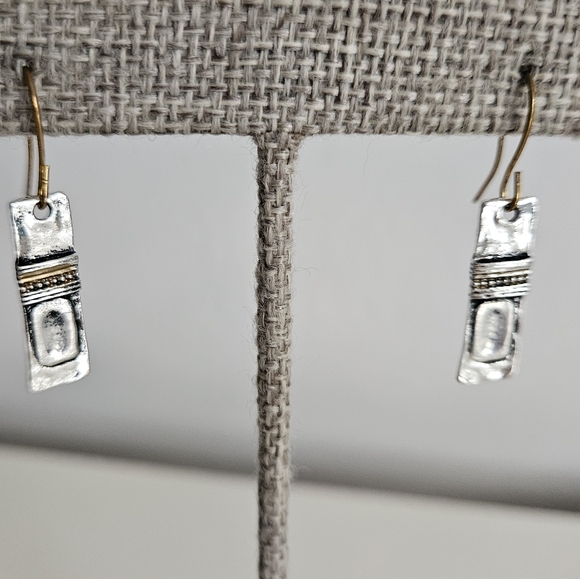 Antique Rectangular Silver Engraved Drop Earrings - Picture 7 of 7